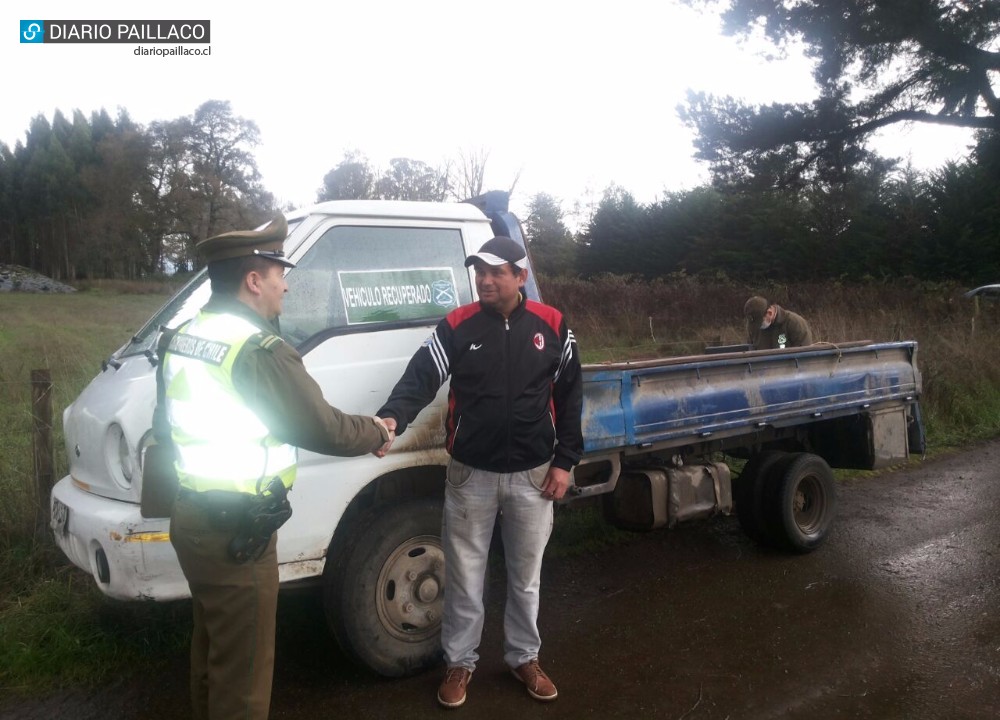 Carabineros recuperó camioneta sustraída durante tempestad eléctrica en Paillaco