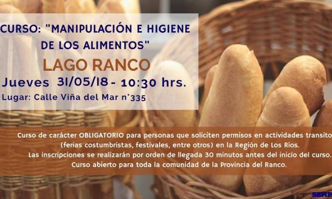 Realizarán curso de manipulación e higiene de alimentos en Lago Ranco