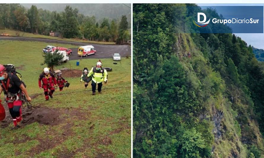 Bomberos a pocos metros: Continúa rescate de perro atrapado en un cerro 