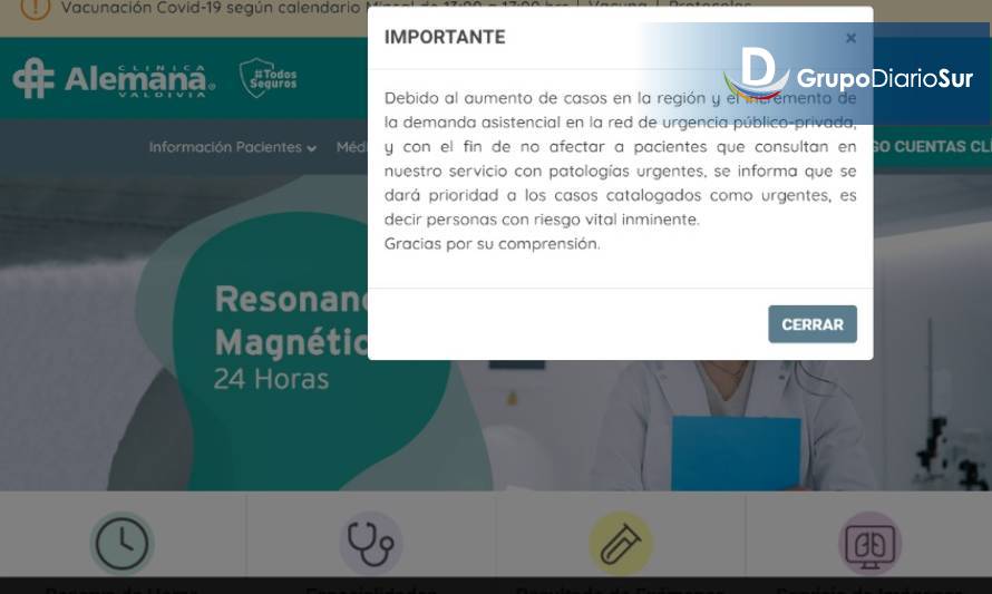 Clínica Alemana restringe atenciones solo "a personas con riesgo vital inminente"