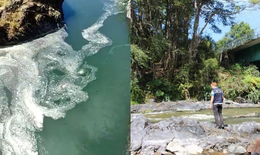 Fiscalizan río Nilahue en Los Ríos tras denuncia por extraña sustancia blanca